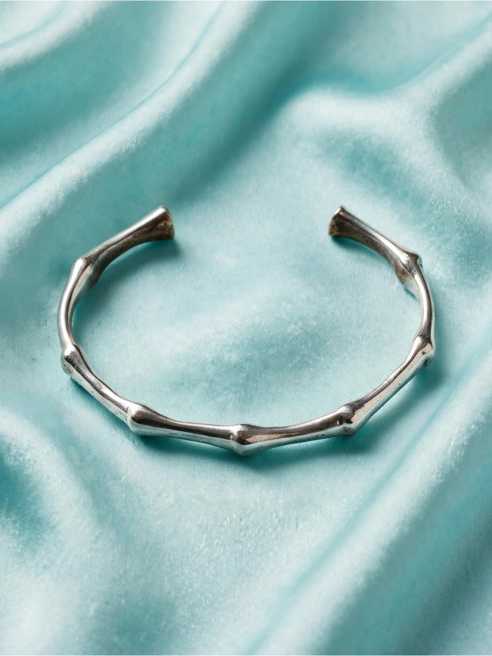 Solid .925 Sterling Silver Bamboo Link Cuff Bracelet